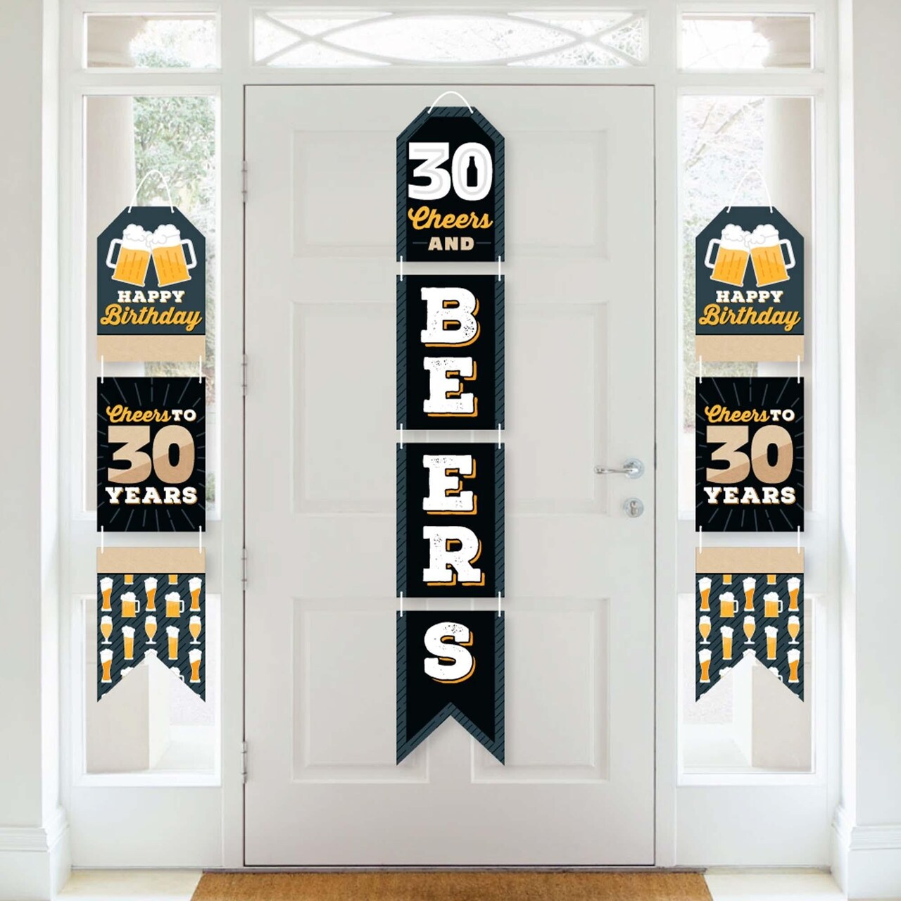 Big Dot of Happiness Cheers and Beers to 30 Years - Hanging Vertical Paper Door Banners - 30th Birthday Party Wall Decoration Kit - Indoor Door Decor